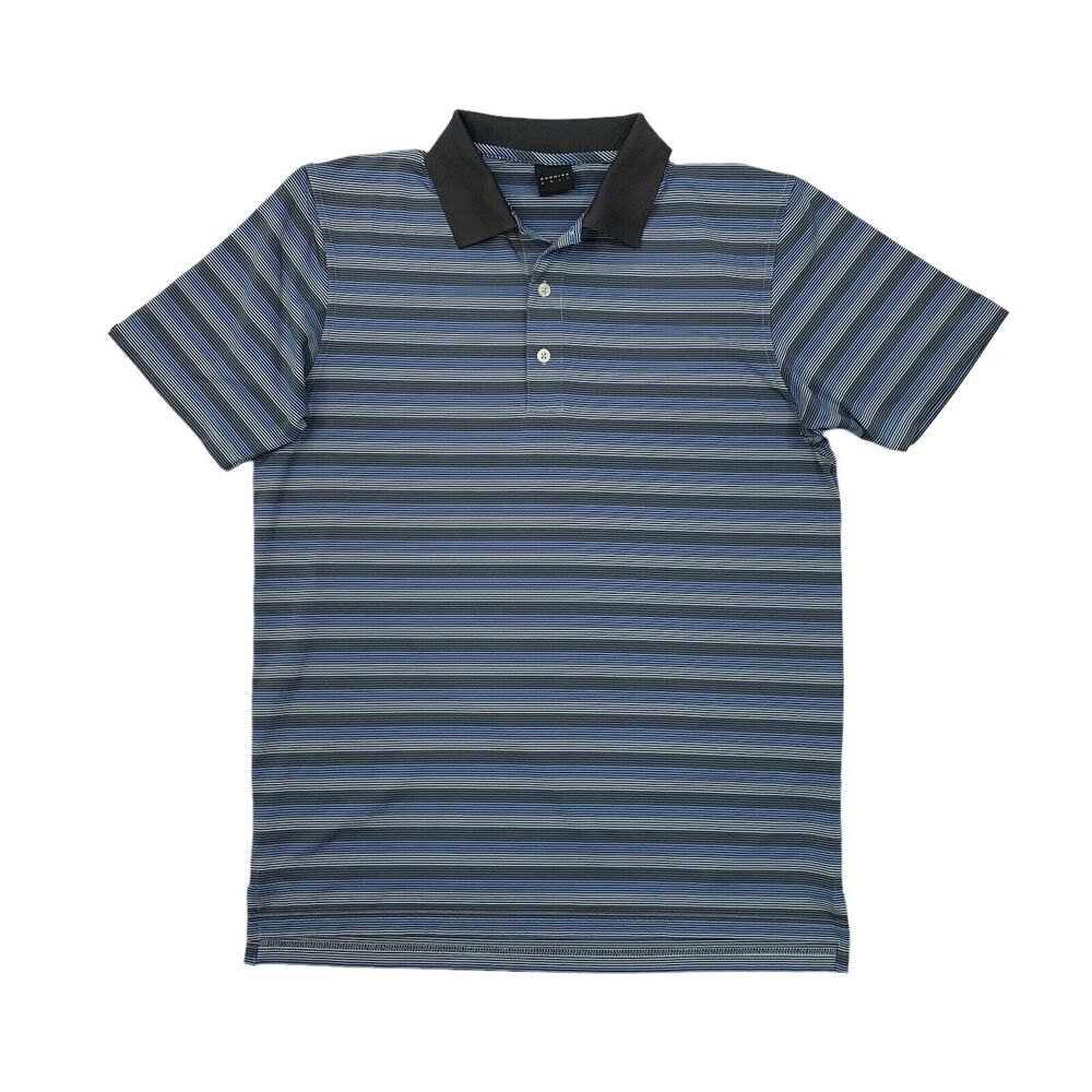 Dunning Polo Shirt Mens M Medium Black Copen Blue Striped Performance Golf